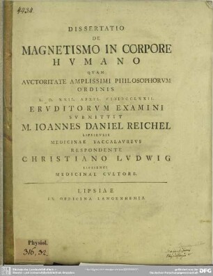 Dissertatio De Magnetismo In Corpore Humano