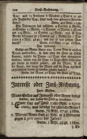 Interesse oder Zinß-Rechnung.