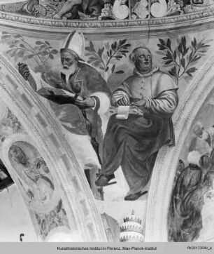 Freskenzyklus: Szenen aus dem Leben Mariens : Tambourfresken : Zwickel: vier Kirchenväter, Putti