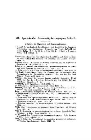 VII. Sprachkunde: Grammatik, Lexicographie, Stilistik