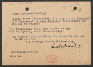 Brief an B. Schott's Söhne : 18.02.1928