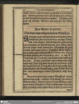 Das Ander Capittel. Von dem inwendigen newen Menschen