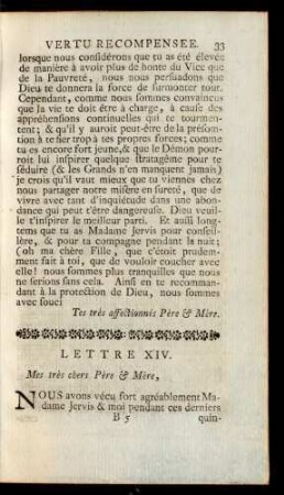 Lettre XIV. Mes très chers Père & Mère, ...