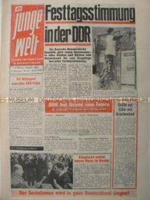 Propagandazeitung der FDJ für die Jugend in der Bundesrepublik u.a. zu den Feierlichkeiten zum 15. Jahrestag der DDR