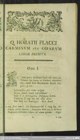 Q. Horatii Flacci Carminum Seu Odarum Liber Primus