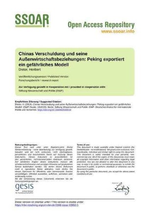 Chinas Verschuldung und seine Außenwirtschaftsbeziehungen: Peking exportiert ein gefährliches Modell