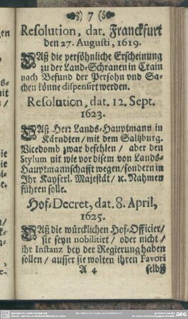 Resolution, dat. Franckfurt den 27. Augusti, 1619