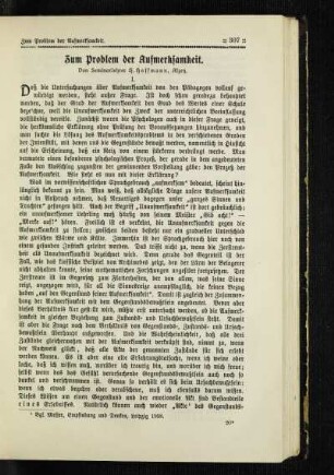 Zum Problem der Aufmerksamkeit