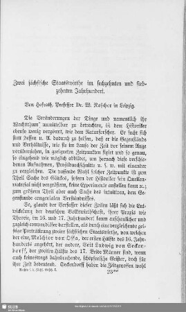 Zwei sächsische Staatswirthe im sechzehnten und siebzehnten Jahrhundert