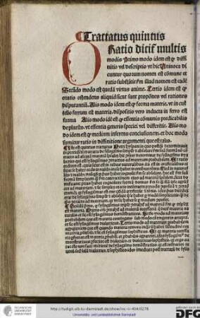 Tractatus quintus. Oratio dicitur multis modis, primo modo idem est quod diffinitio...