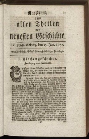 IV. Nachl. Coburg, den 25. Jan. 1755.