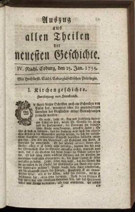 IV. Nachl. Coburg, den 25. Jan. 1755.