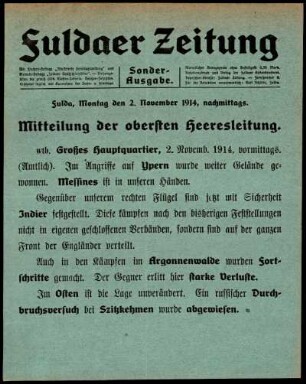 Erste Ausgabe vom Montag, den 02. November 1914.