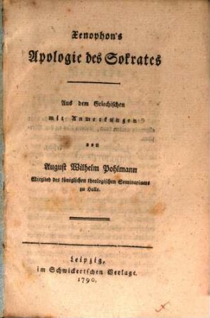 Xenophon's Apologie des Sokrates