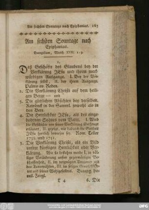 Am sechsten Sonntage nach Epiphanias. Evangelium, Matth. XVII. 1 - 9.