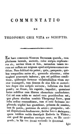 Commentatio de Theopompi chii Vita et Scriptis.