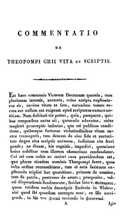 Commentatio de Theopompi chii Vita et Scriptis.