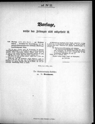 Anlage: ad No.22, Vorlage, welche den Zeitungen nicht mitgeteilt ist