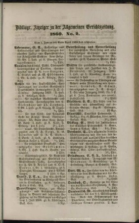 Bibliogr. Anzeiger zu der Allgemeinen Gerichtszeitung. 1860. No. 2