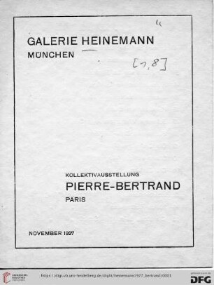Kollektivausstellung Pierre-Bertrand, Paris : November 1927