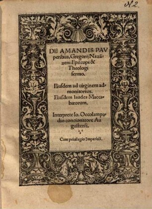 De amandis pauperibus, Gregorii Nazanzeni Episcopi et Theologi sermo