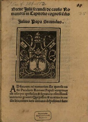 Breue Julii secundi de causis Romanoru[m] in Captolio cognosce[n]dis