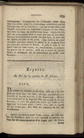 Requete. Au Roi sur la retraite de M. Necker. - Lettres marchandes.