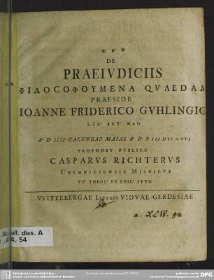 De Praeiudiciis Philosophumena Quaedam