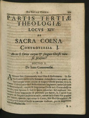 Locus XIV. De Sacra Coena