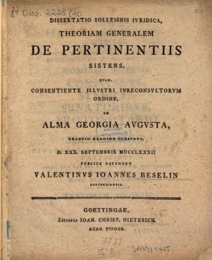 Dissertatio Sollemnis Ivridica Theoriam Generalem De Pertinentiis Sistens