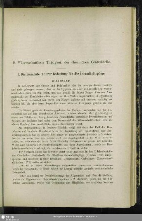 B. Wissenschaftliche Thätigkeit der chemischen Centralstelle