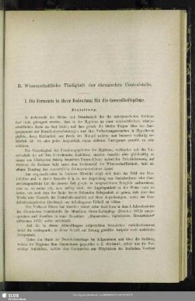 B. Wissenschaftliche Thätigkeit der chemischen Centralstelle