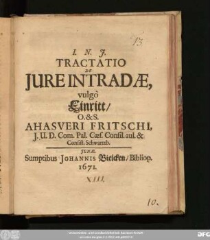 Tractatio De Iure Intradae, vulgo Einritt