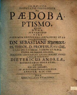 Disp. theol. de paedobaptismo