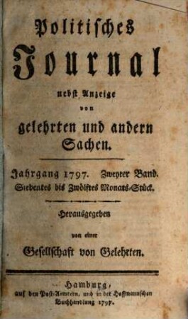 Politisches Journal : Darstellung des Weltlaufs in den Begebenheiten und Staatsacten. 1797,2
