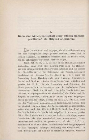 b. Kann eine Aktiengesellschaft einer offenen Handelsgesellschaft als Mitglied angehören?