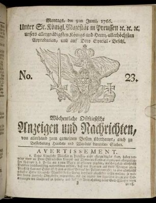 No. 23. Montags, den 9ten Junii, 1766.
