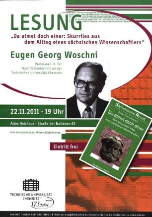 Lesung "Da atmet doch einer: Skurriles aus dem Alltag eines sächsischen Wissenschaftler" Eugen Georg Woschni