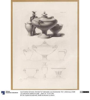 Vorbilder für Fabrikanten und Handwerker. Teil 1, Abteilung 2, Blatt 29: Entwurf für Gefäße im antiken Stil