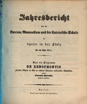Jahresbericht über das Königl. Bayer. Lyceum, Gymnasium und die Lateinische Schule zu Speier in der Pfalz : für das Studienjahr ..., 1860/61
