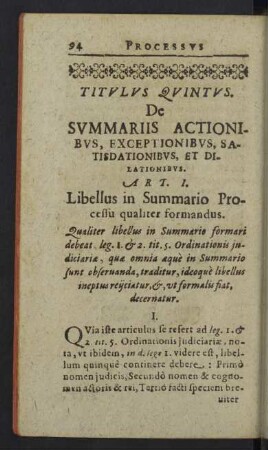 Titulus Quintus. De summariis actionibus, exceptionibus, satisdationibus, et dilationibus.