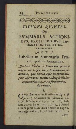 Titulus Quintus. De summariis actionibus, exceptionibus, satisdationibus, et dilationibus.