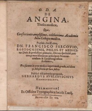 De Angina, : Theses medicae