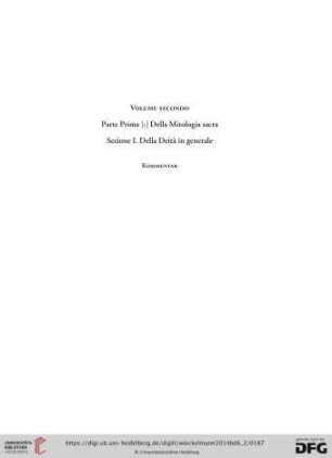 Volume Secondo: Parte Prima della Mitologia sacra. Sezione I. della Deità in generale. Kommentar