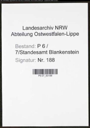 Heiratsregister Standesamt Blankenstein/Ruhr