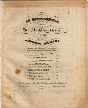 La sonnambula : opera seria in due atti ; Auswahl der beliebtesten Gesangstücke mit italienischem und teutschem Texte, 5. Rec. e cavatina Vi ravviso o luoghi ameni, Ich seh' wieder euch, theure Fluren : (Bass)