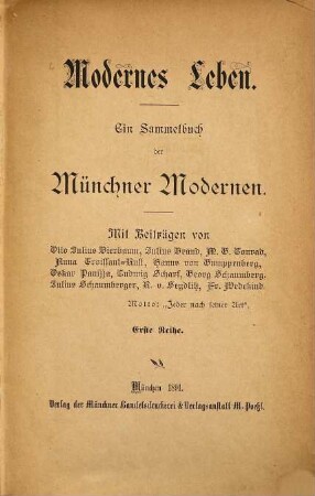 Modernes Leben : ein Sammelbuch der Münchner Modernen. 1. 1891