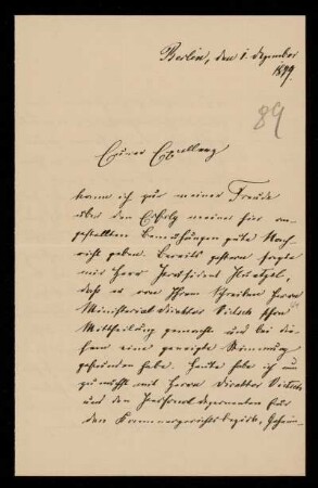 89: Brief von Friedrich Ritgen an Gottlieb Planck, Berlin, 1.12.1899