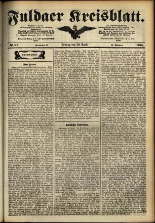 Zweite Ausgabe vom Freitag, den 29. April 1910.