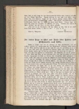 Die letzten Tage in Choi und Reise über Tabris und Etschmiadsin nach Tiflis